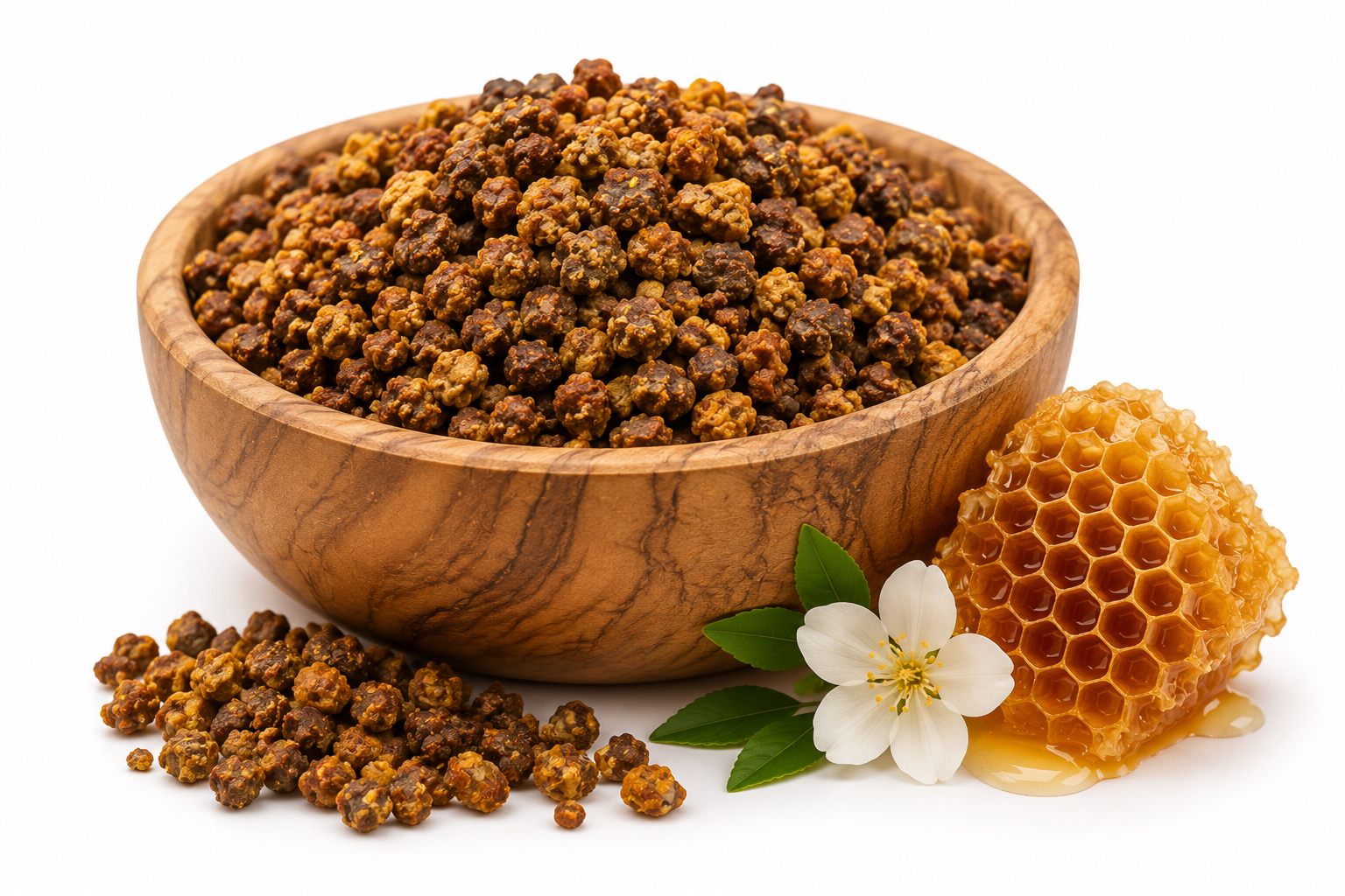 Bowl of bee bread with honeycomb