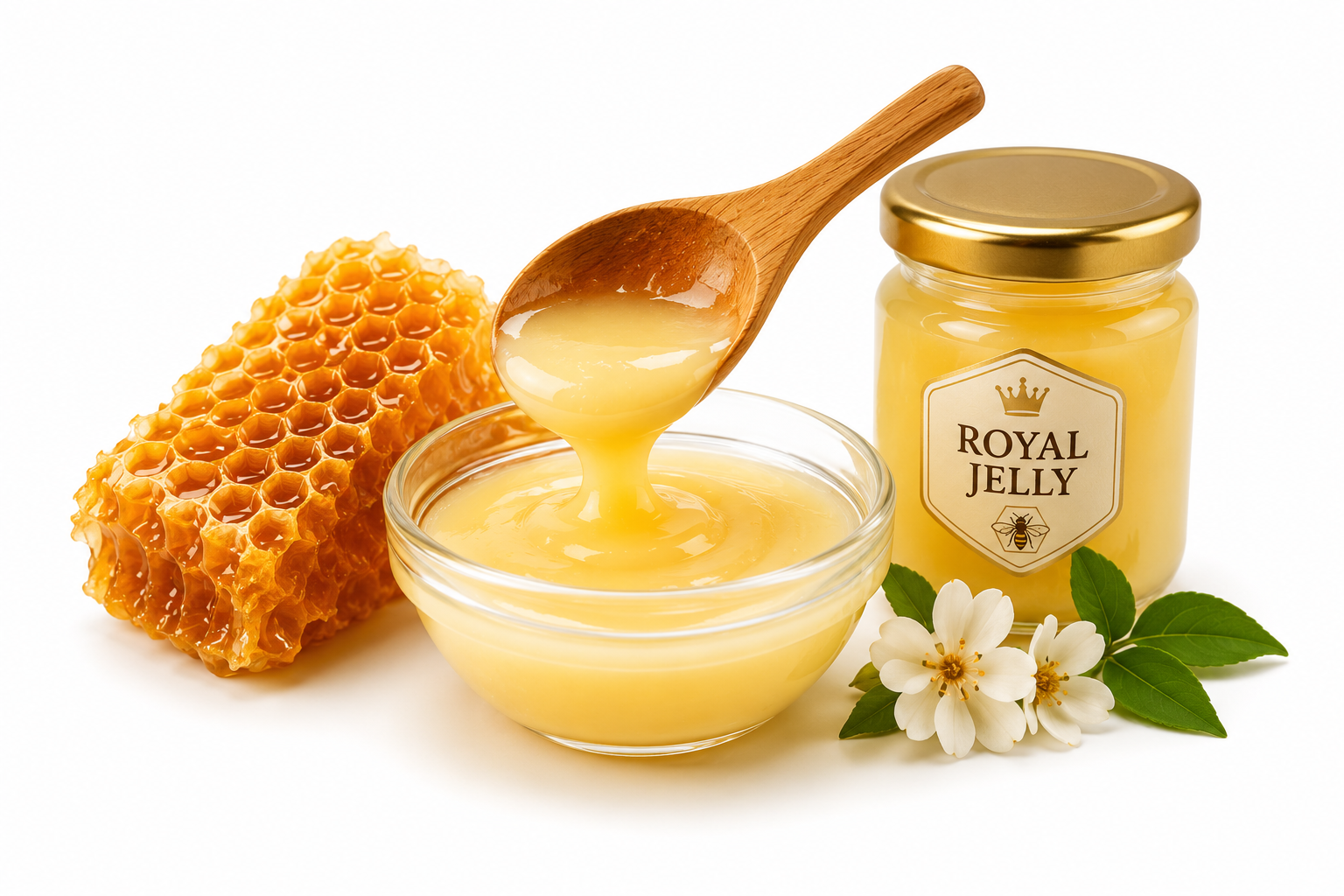 Royal jelly in a jar with honeycomb